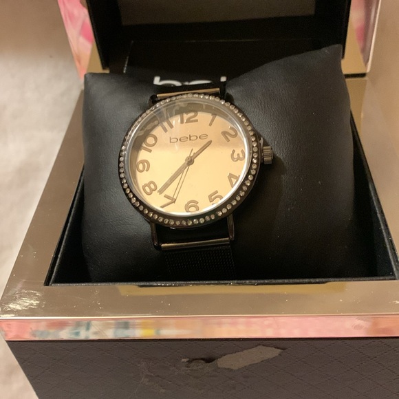 🎅 BEBE Black / Silver Watch Rhinestone Bezel NIB - Picture 5 of 12